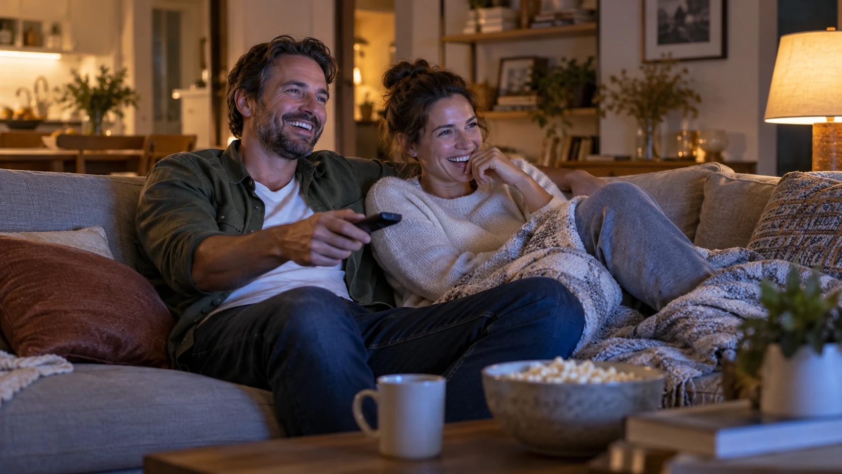 Friends enjoying an evening of television