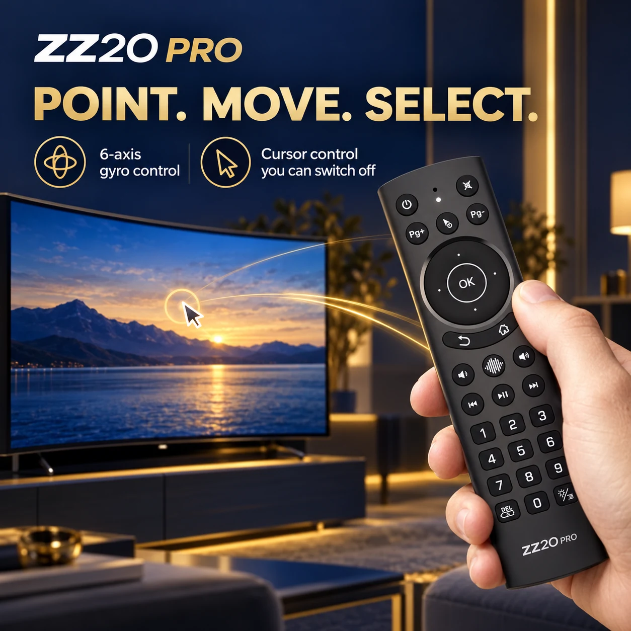 Hand using the ZZ20 Pro six-axis gyro to move an on-screen cursor